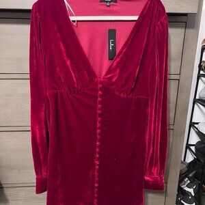 Wine Red Velvet Long Sleeve Button-Up Mini Dress Lulus